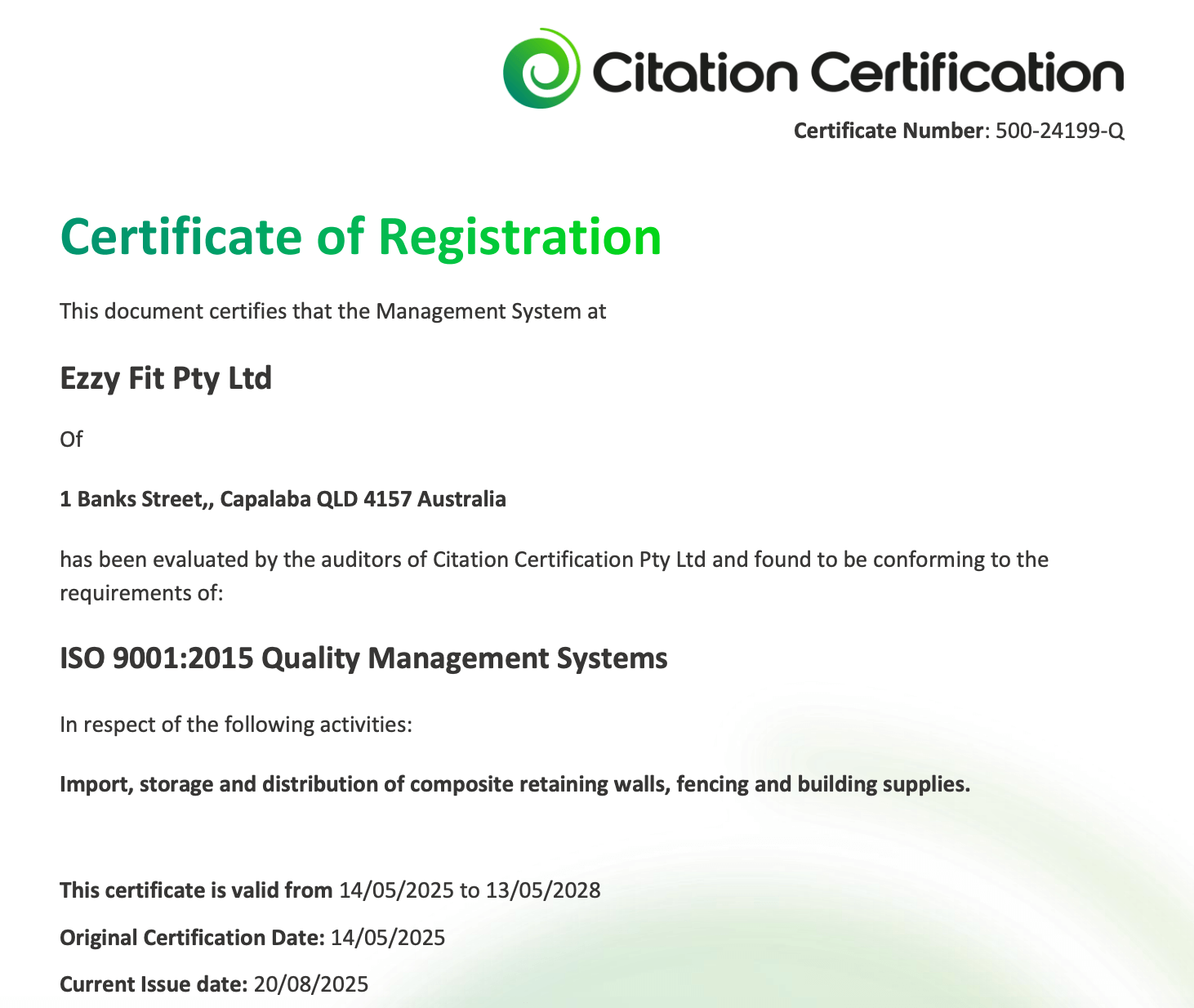 ISO 9001 Certificate