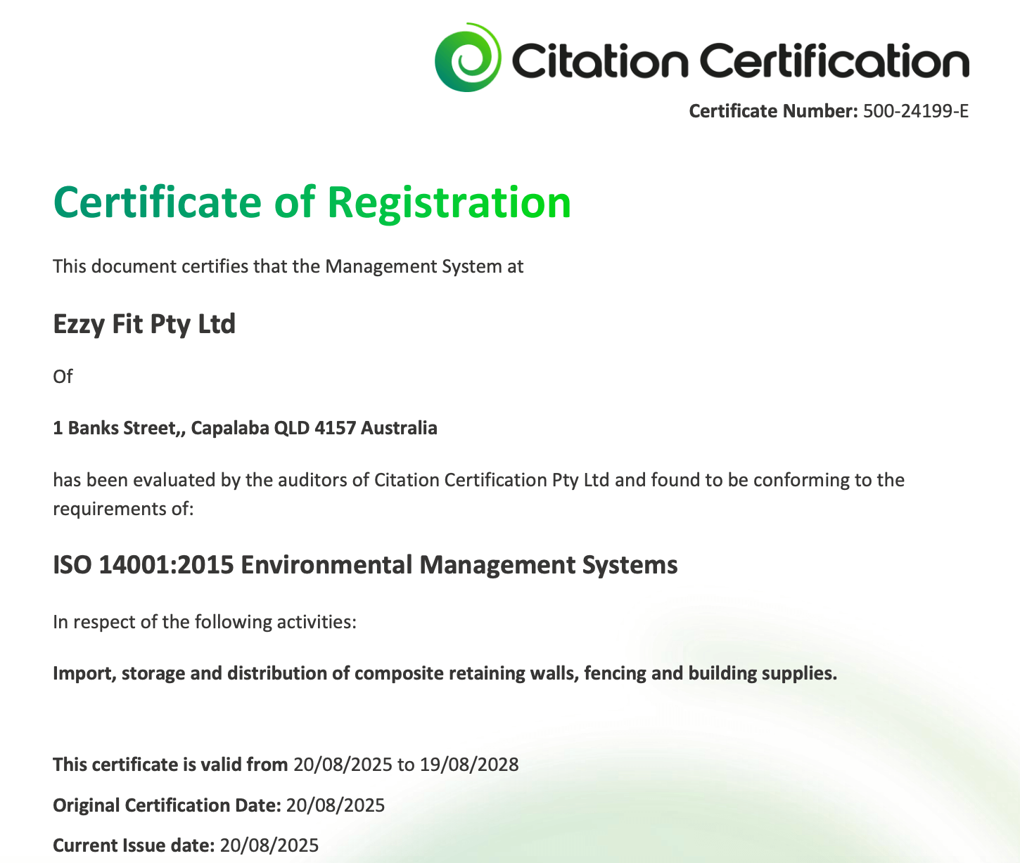 ISO 14001 Certificate