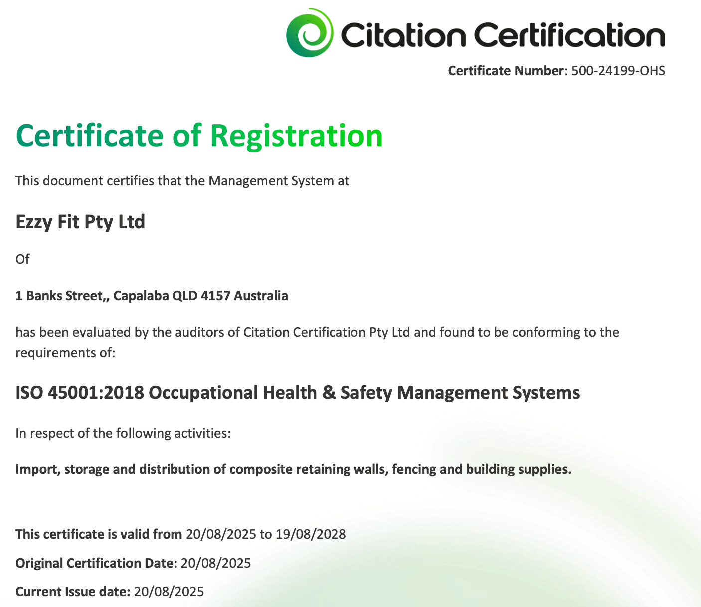 ISO 45001 Certificate